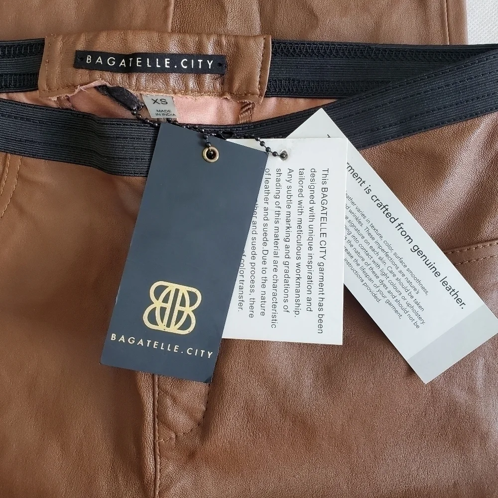 New Bagatelle City Stretch 100% Leather High Waisted Brown Leggings Pants NWT XS